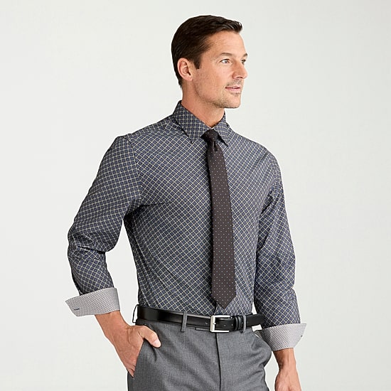 Nick Graham Mens Spread Collar Long Sleeve Stretch Fabric Shirt + Tie Set