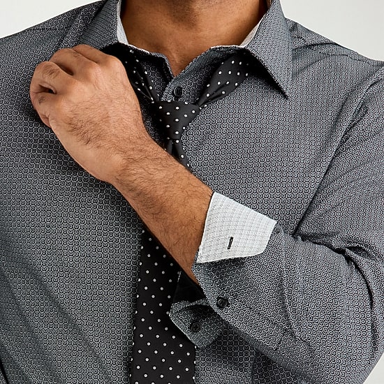 Nick Graham Mens Spread Collar Long Sleeve Stretch Fabric Shirt + Tie Set