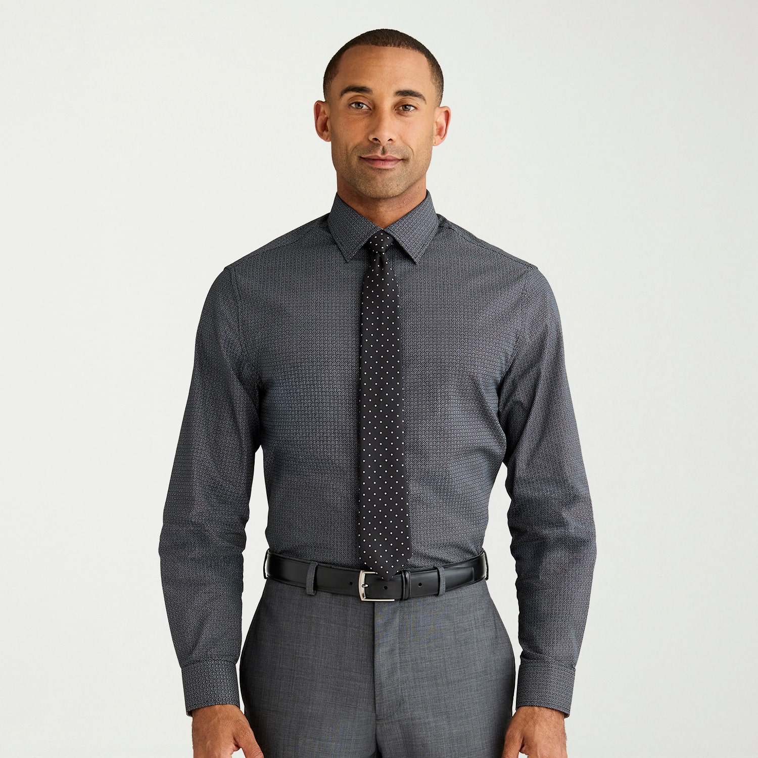 Nick Graham Mens Spread Collar Long Sleeve Stretch Fabric Shirt + Tie Set