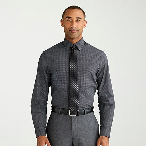 Nick Graham Mens Spread Collar Long Sleeve Stretch Fabric Shirt + Tie Set In Black