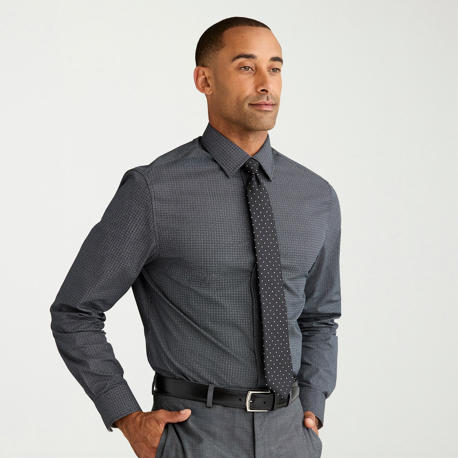 Nick Graham Mens Spread Collar Long Sleeve Stretch Fabric Shirt + Tie Set