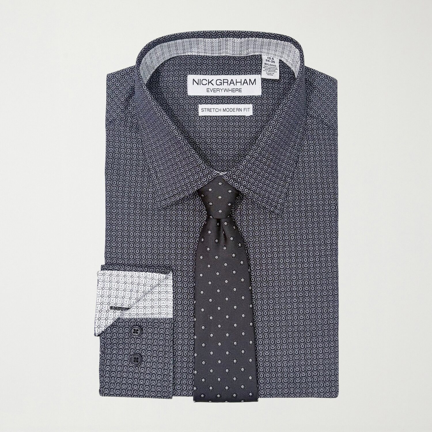 Nick Graham Mens Spread Collar Long Sleeve Stretch Fabric Shirt + Tie Set