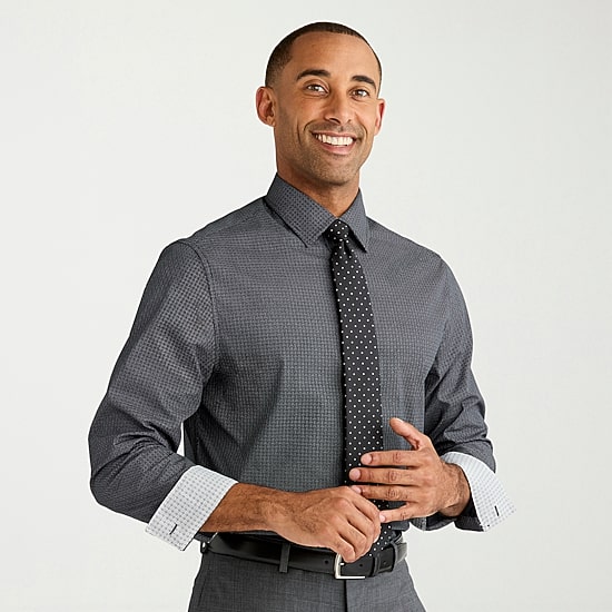 Nick Graham Mens Spread Collar Long Sleeve Stretch Fabric Shirt + Tie Set