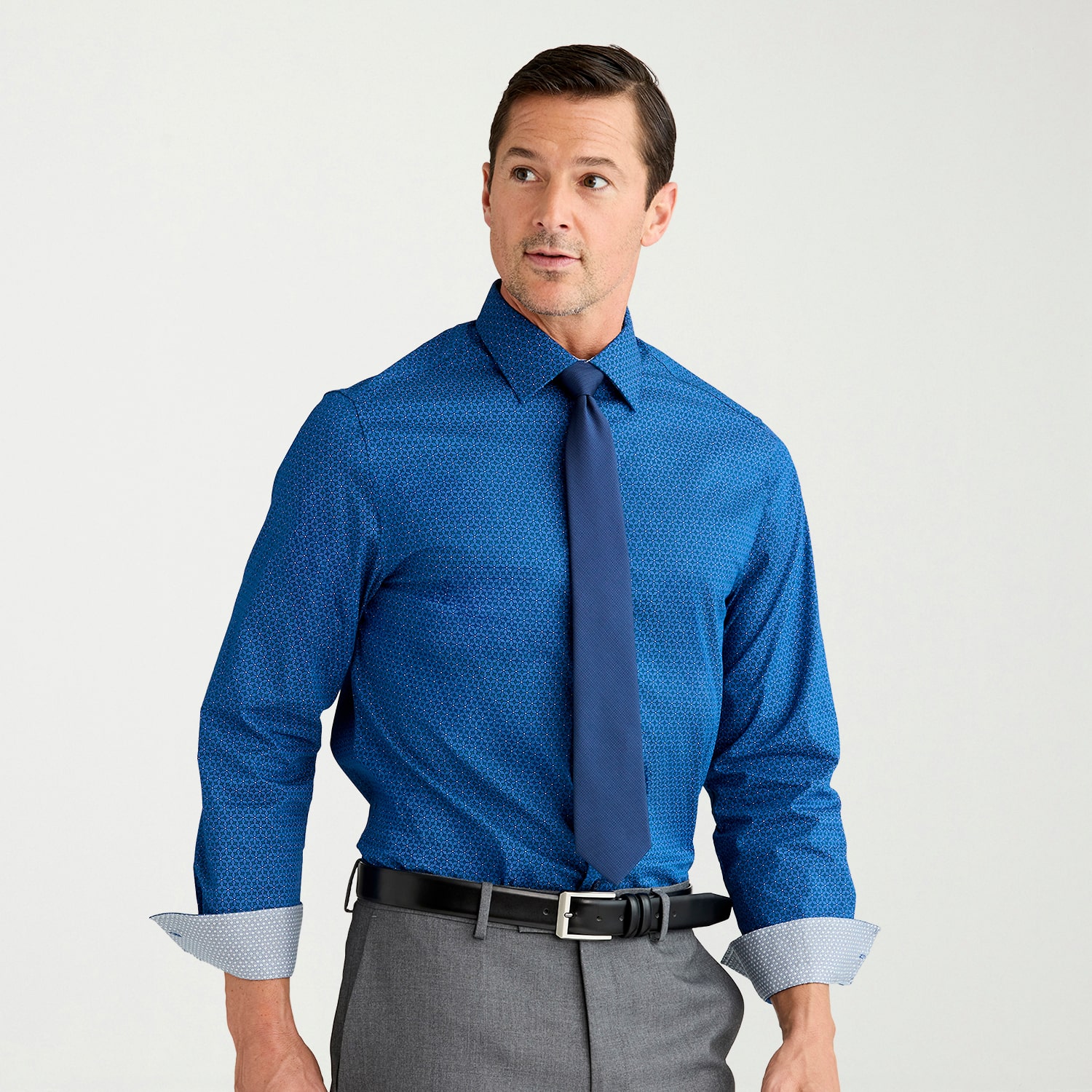 Nick Graham Mens Spread Collar Long Sleeve Stretch Fabric Shirt + Tie Set