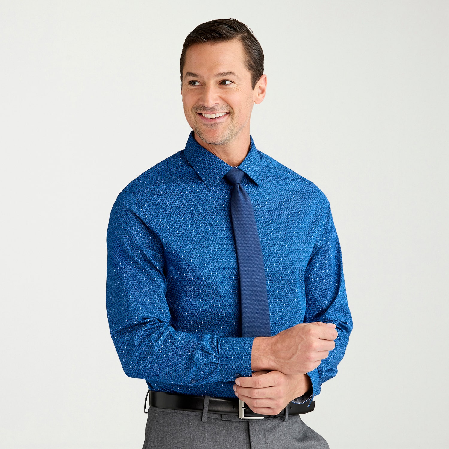 Nick Graham Mens Spread Collar Long Sleeve Stretch Fabric Shirt + Tie Set