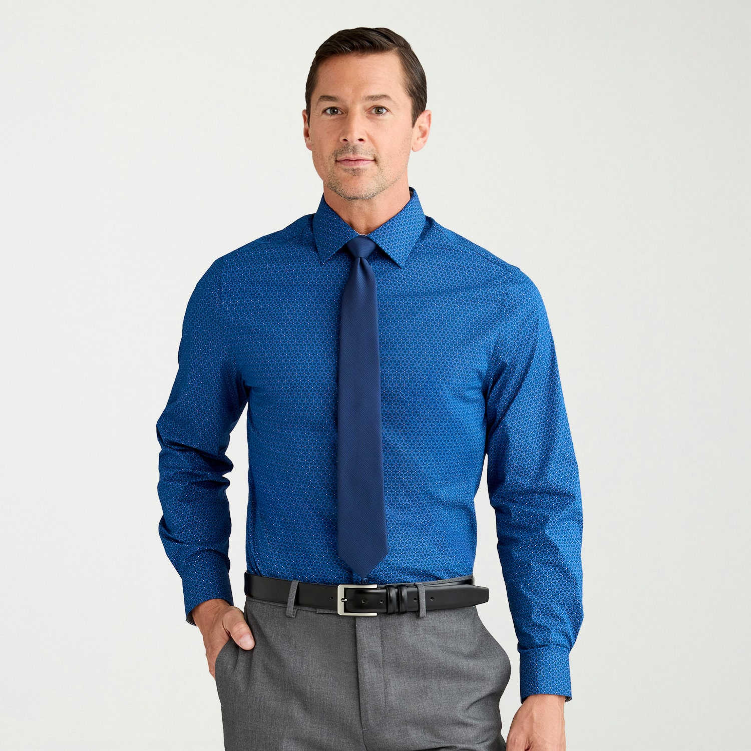 Nick Graham Mens Spread Collar Long Sleeve Stretch Fabric Shirt + Tie Set