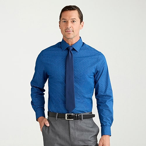 Nick Graham Fitted Mens Modern Fit Easy Care Stretch Fabric Long Sleeve Dress Shirt In Blue