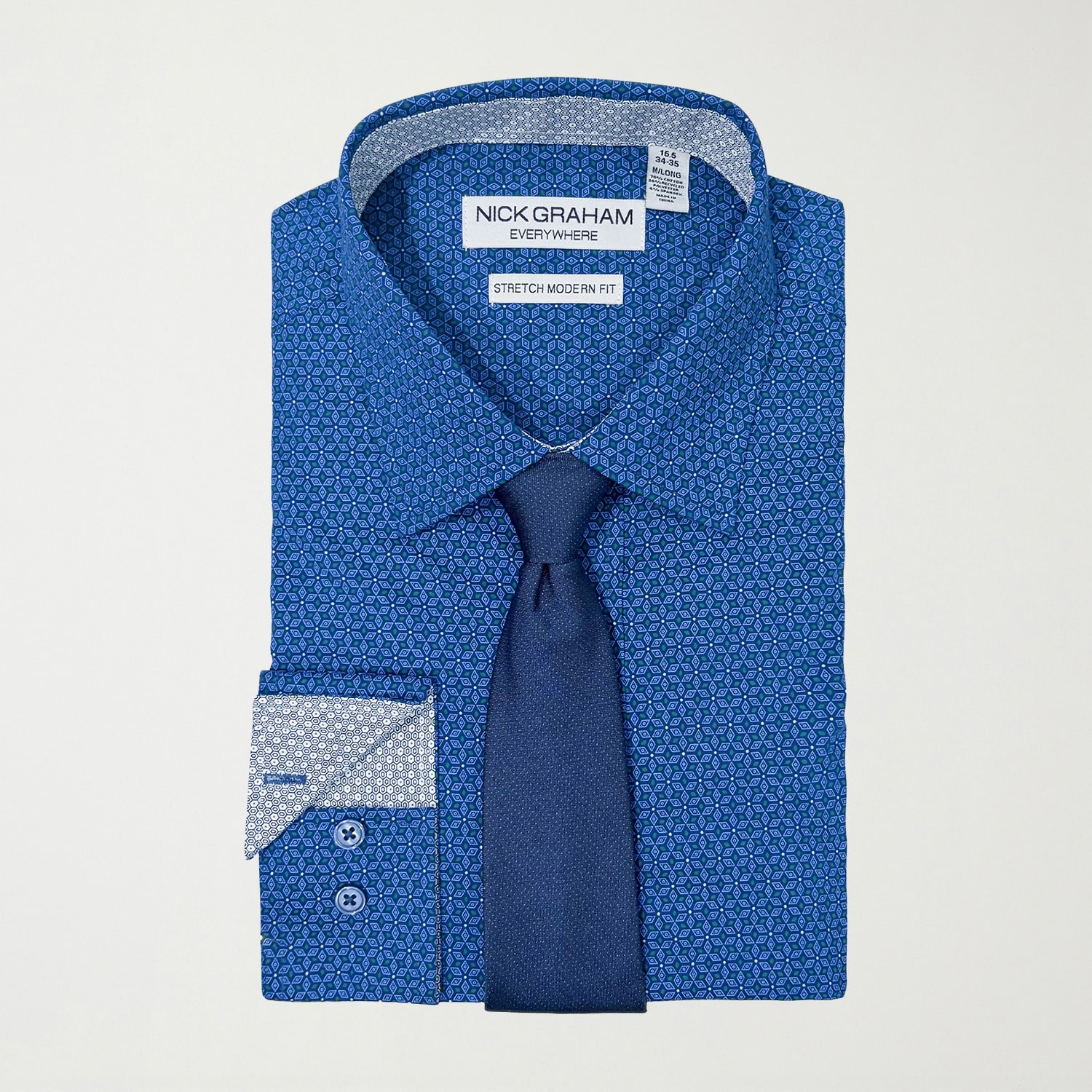 Nick Graham Mens Spread Collar Long Sleeve Stretch Fabric Shirt + Tie Set