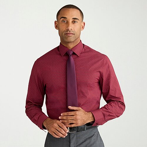 Nick Graham Mens Spread Collar Long Sleeve Stretch Fabric Shirt + Tie Set In Red