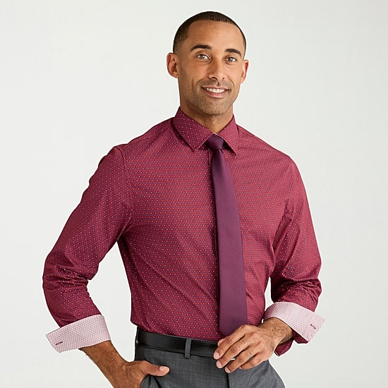 Nick Graham Mens Spread Collar Long Sleeve Stretch Fabric Shirt + Tie Set