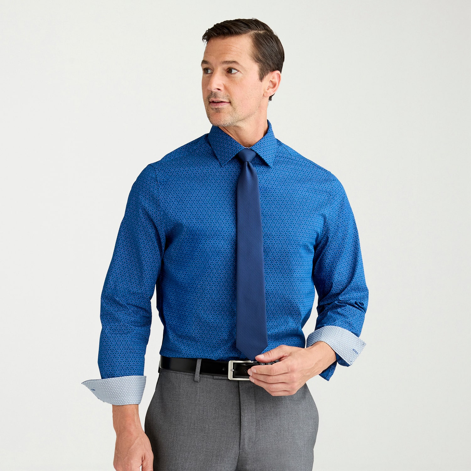 Nick Graham Mens Spread Collar Long Sleeve Stretch Fabric Shirt + Tie Set