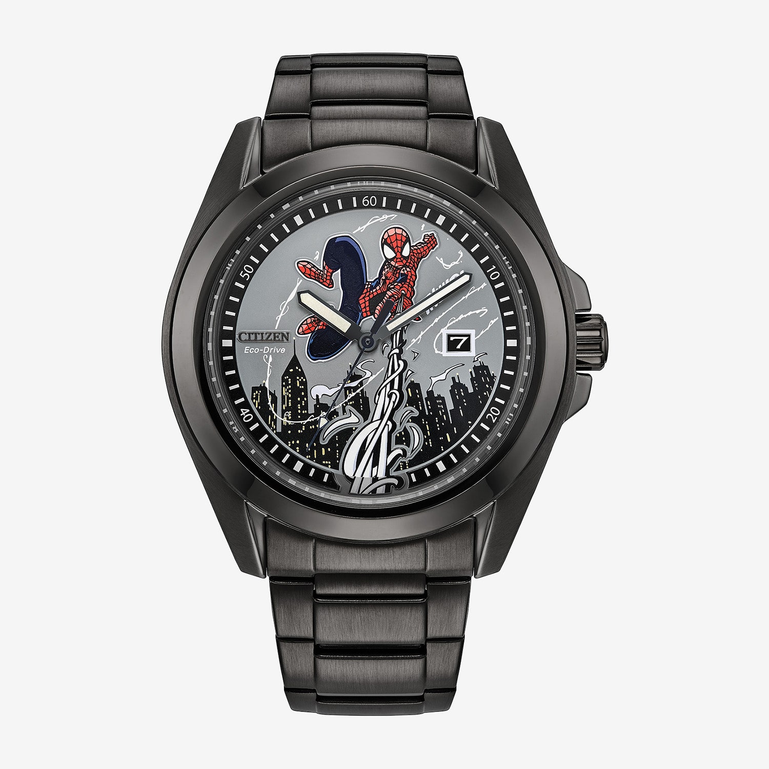 Citizen Spider Man Mens Gray Stainless Steel Bracelet Watch Aw1437-61w