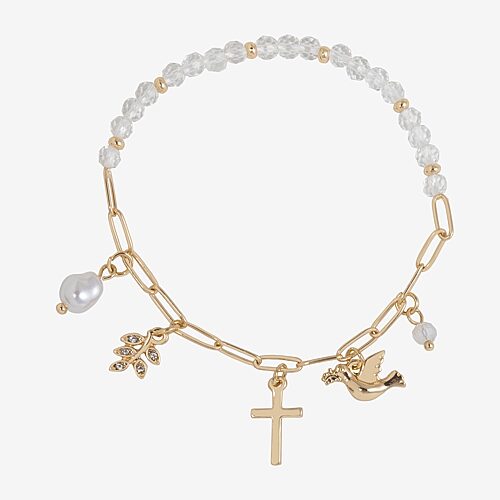 Bijoux Bar Delicates Womens Glass Cross Stretch Bracelet In Yellow