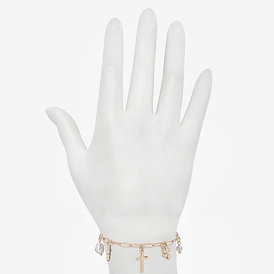 Bijoux Bar Delicates Womens Glass Cross Stretch Bracelet