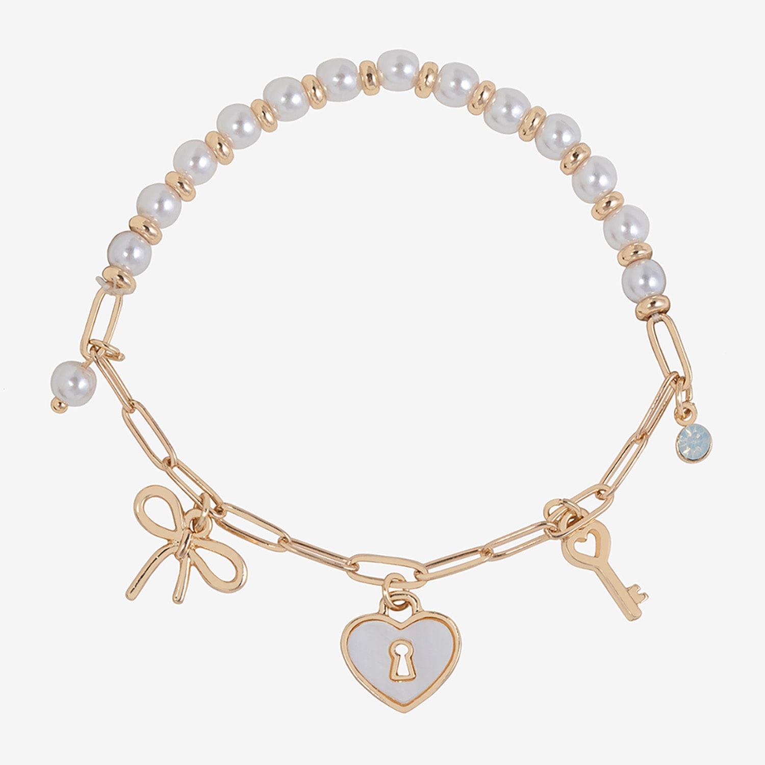 Bijoux Bar Delicates Womens White Glass Heart Stretch Bracelet