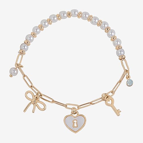 Bijoux Bar Delicates Womens White Glass Heart Stretch Bracelet