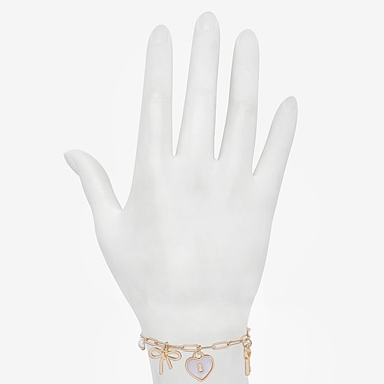 Bijoux Bar Delicates Womens White Glass Heart Stretch Bracelet