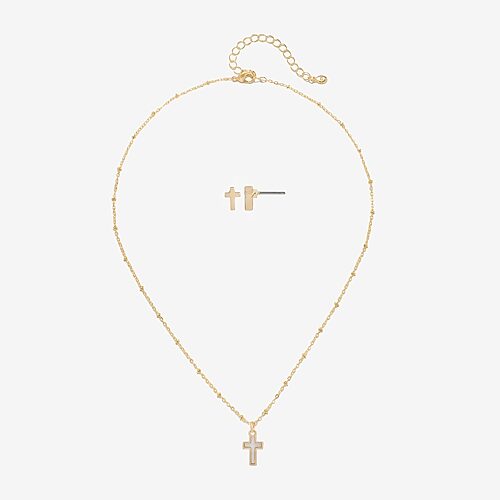 Bijoux Bar Delicates Womens Cross 2-pc. Jewelry Set In White