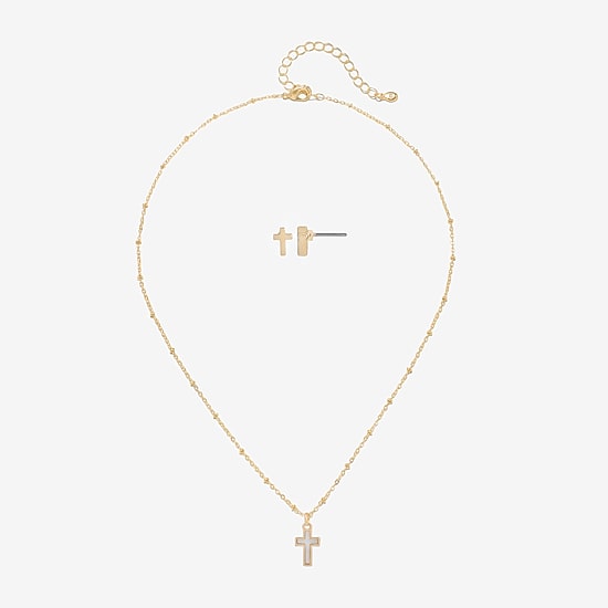Bijoux Bar Delicates Womens Cross 2-pc. Jewelry Set