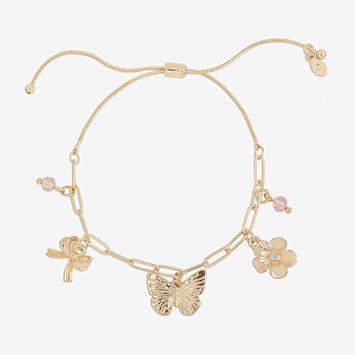 Bijoux Bar Delicates Womens Pink Glass Butterfly Charm Bracelet