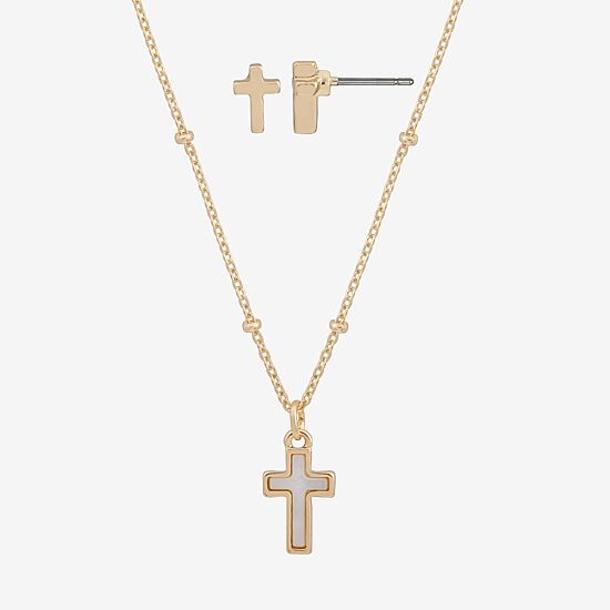 Bijoux Bar Delicates Womens Cross 2-pc. Jewelry Set