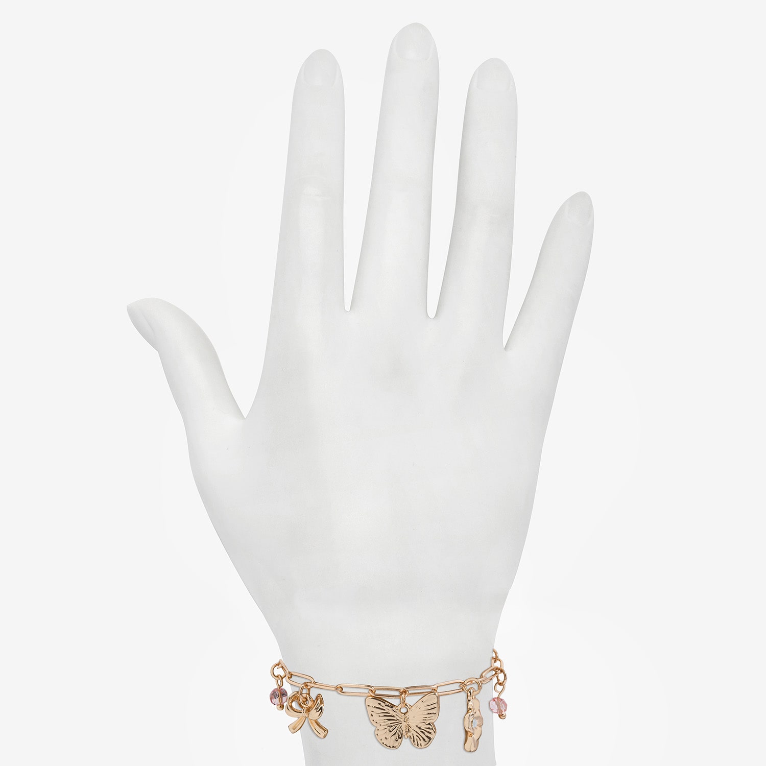 Bijoux Bar Delicates Womens Pink Glass Butterfly Charm Bracelet