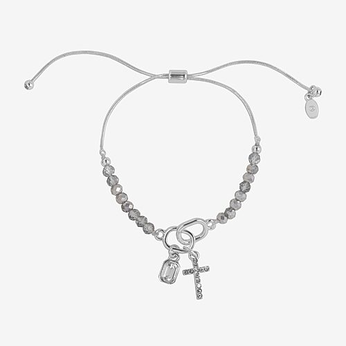 Bijoux Bar Delicates Womens Glass Cross Beaded Bracelet In Gray