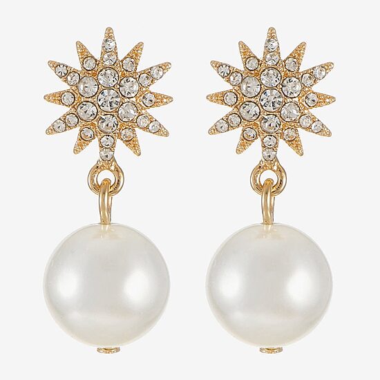 Monet Jewelry Womens Glass Simulated Pearl Star Hypoallergenic Drop Earrings