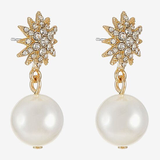 Monet Jewelry Womens Glass Simulated Pearl Star Hypoallergenic Drop Earrings