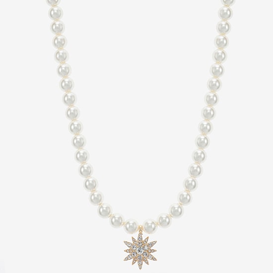 Monet Jewelry Womens Glass Simulated Pearl Star 17 Inch Pendant Necklace
