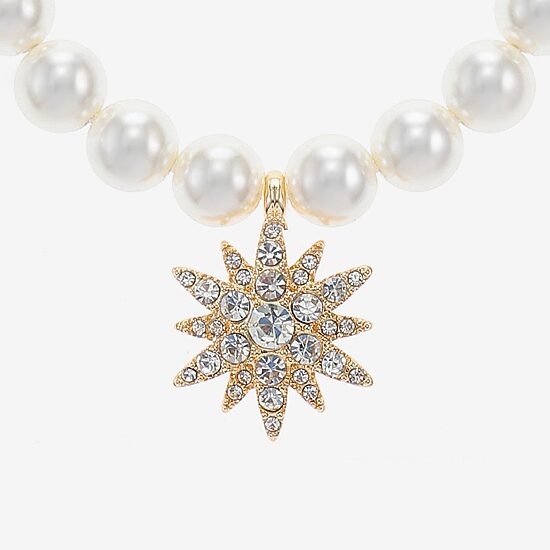 Monet Jewelry Womens Glass Simulated Pearl Star 17 Inch Pendant Necklace