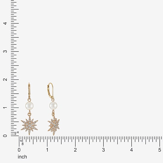Monet Jewelry Womens Glass Simulated Pearl Star Drop Earrings