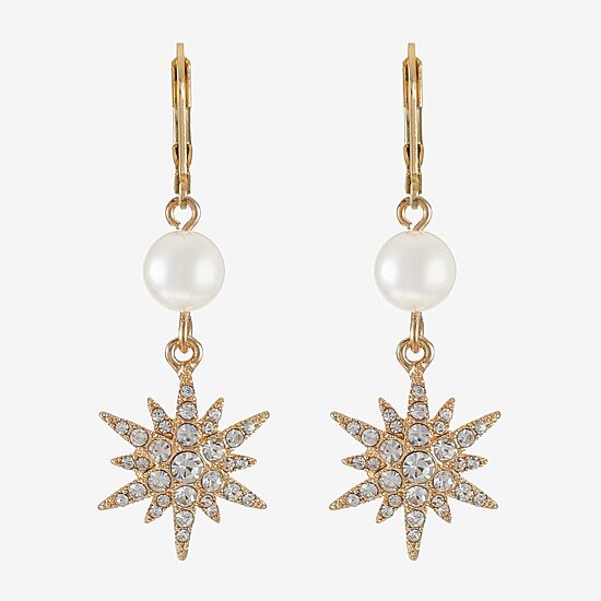 Monet Jewelry Womens Glass Simulated Pearl Star Drop Earrings