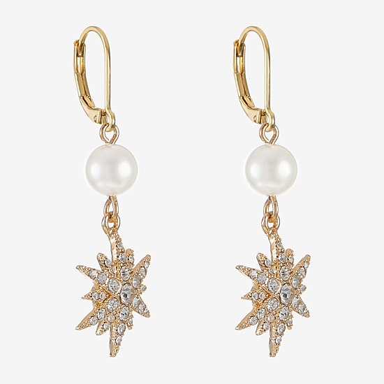 Monet Jewelry Womens Glass Simulated Pearl Star Drop Earrings
