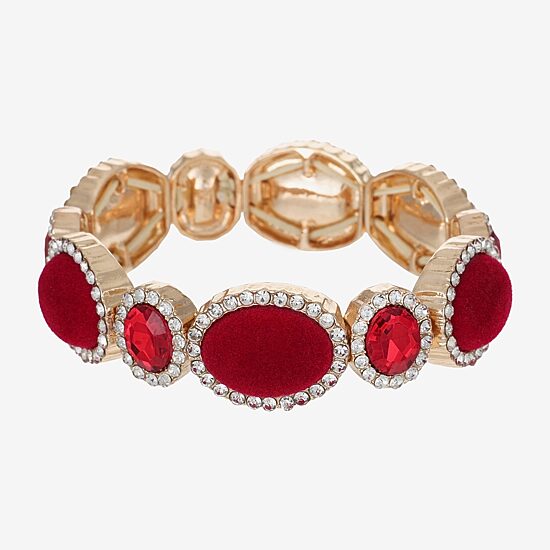 Monet Jewelry Womens Red Glass Oval Stretch Bracelet