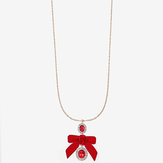 Monet Jewelry Womens Red Glass Bow Oval 30 Inch Pendant Necklace