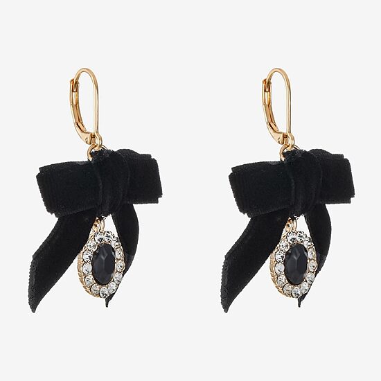 Monet Jewelry Womens Black Glass Bow Drop Earrings