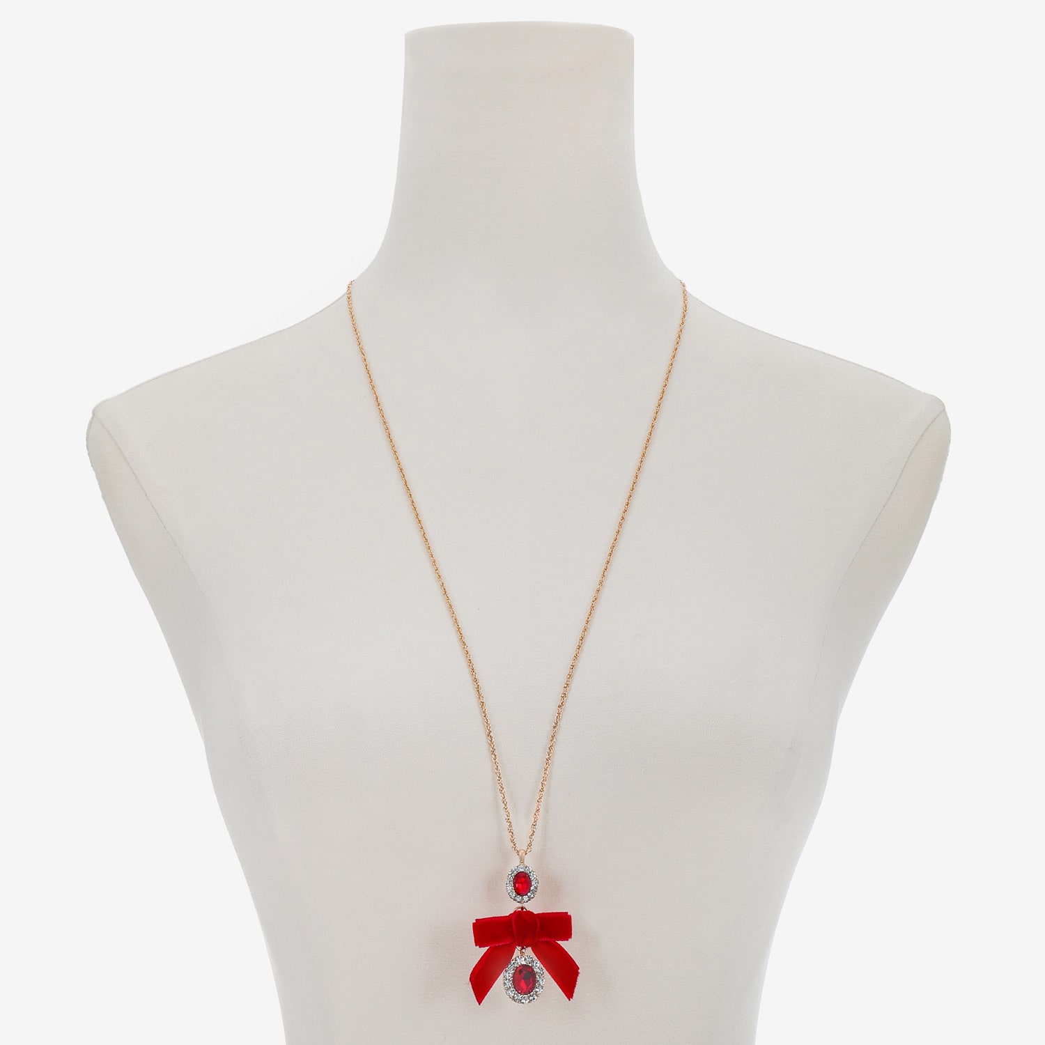 Monet Jewelry Womens Red Glass Bow Oval 30 Inch Pendant Necklace