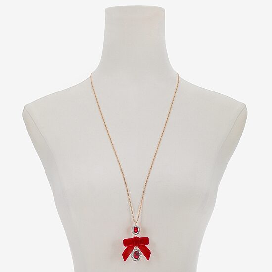 Monet Jewelry Womens Red Glass Bow Oval 30 Inch Pendant Necklace