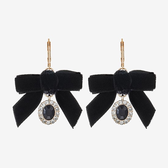 Monet Jewelry Womens Black Glass Bow Drop Earrings