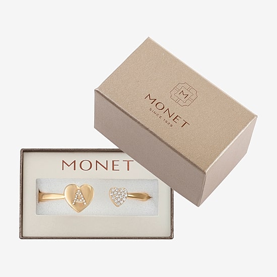 Monet Jewelry Gold Tone Initial Womens Glass Heart Bangle Bracelet