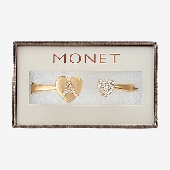 Monet Jewelry Gold Tone Initial Womens Glass Heart Bangle Bracelet