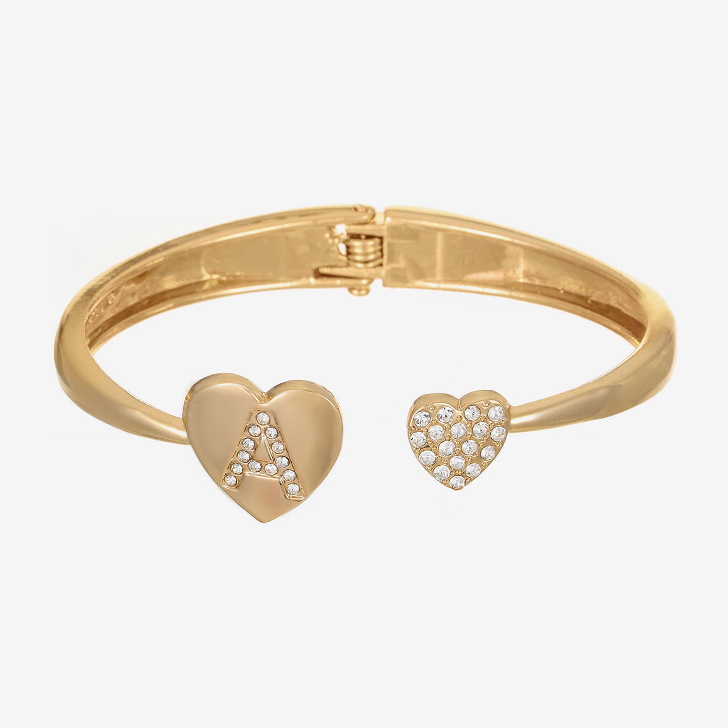 Monet Jewelry Gold Tone Initial Womens Glass Heart Bangle Bracelet