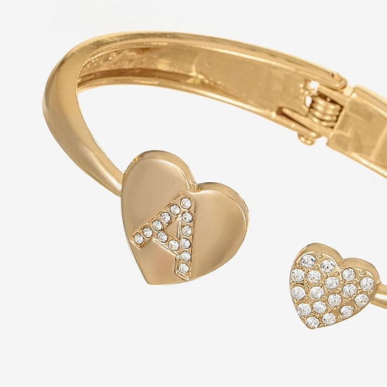 Monet Jewelry Gold Tone Initial Womens Glass Heart Bangle Bracelet