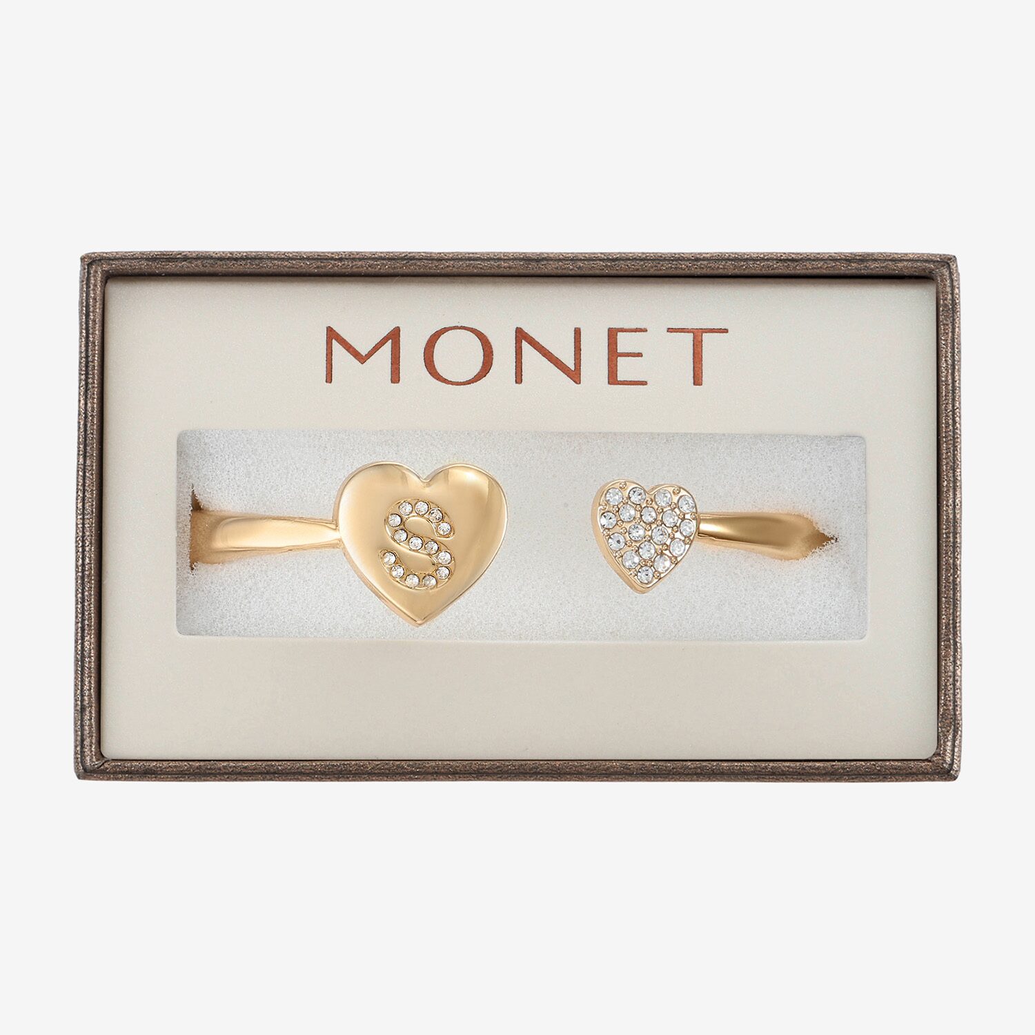 Monet Jewelry Gold Tone Initial Womens Glass Heart Bangle Bracelet
