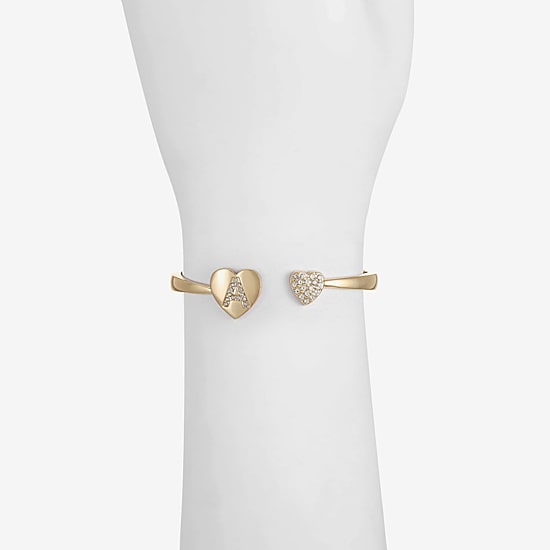 Monet Jewelry Gold Tone Initial Womens Glass Heart Bangle Bracelet