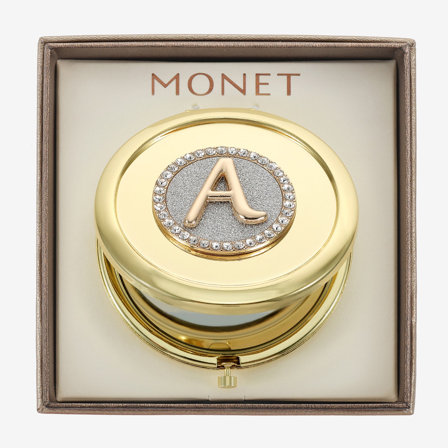 Monet Jewelry Initial Gold Tone Round Compact Mirror