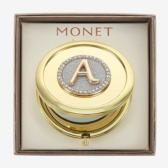 Monet Jewelry Initial Gold Tone Round Compact Mirror