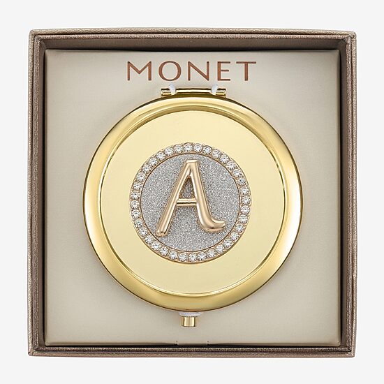 Monet Jewelry Initial Gold Tone Round Compact Mirror