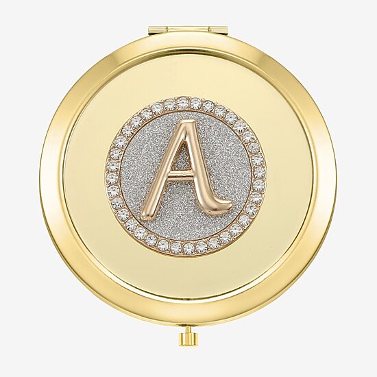 Monet Jewelry Initial Gold Tone Round Compact Mirror